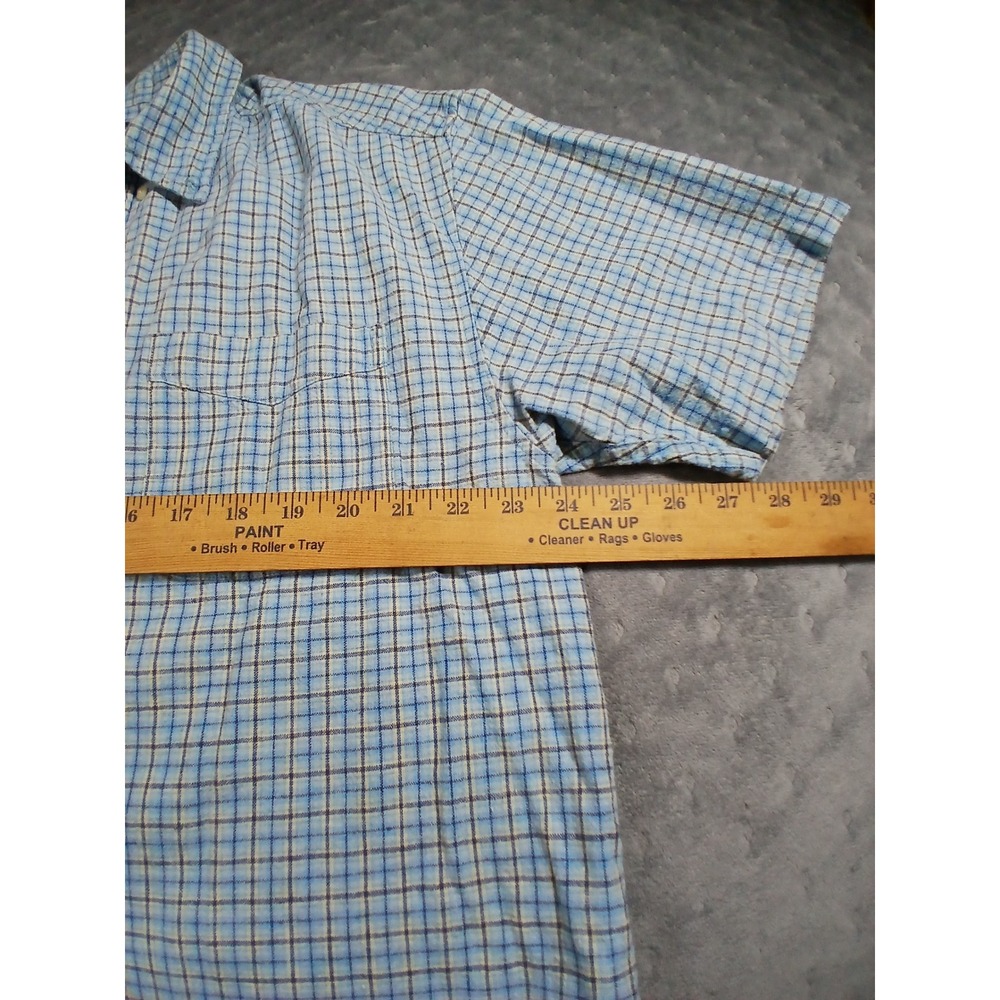 Route 66 Mens Blue Plaid Linen Blend Short Sleeve Button Down Shirt Large - Picture 4 of 6